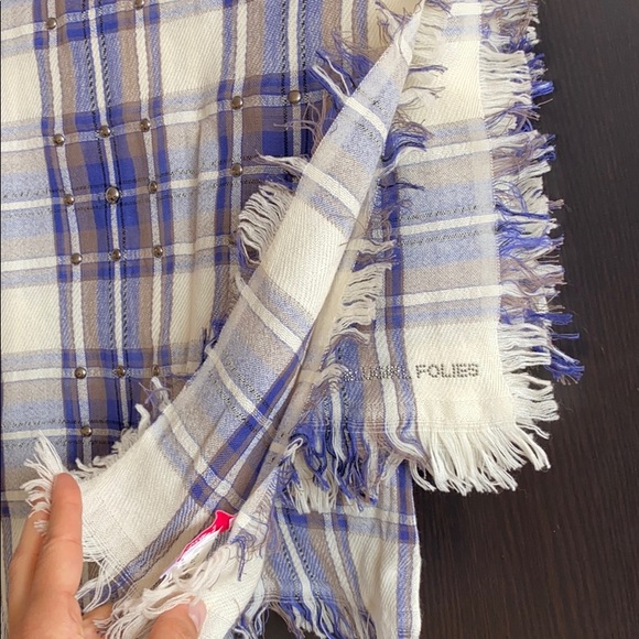 Blugirl Folies Studded Plaid Fringe Scarf Wool - Picture 3 of 3